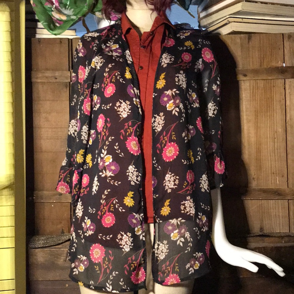 Floral Sheer jacket blouse